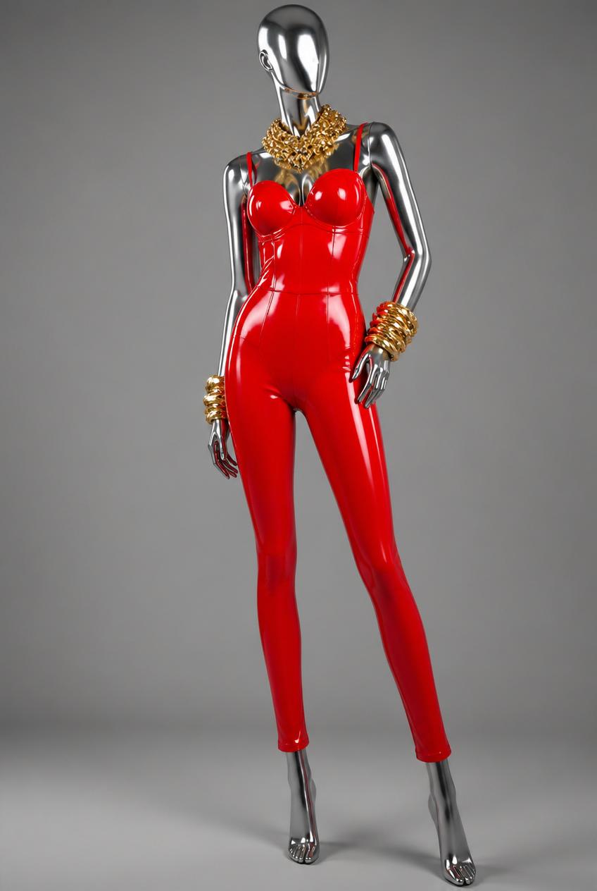 red latex suit for Maja Šuput, by Tanja Bedekovic